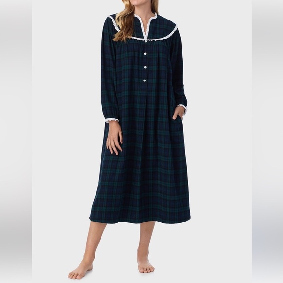 Lanz of Salzburg green blue tartan plaid nightgown - Picture 2 of 8